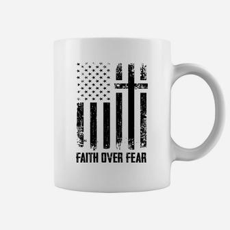 Faith Over Fears Christian Cross American Usa Flag Gym Coffee Mug | Crazezy CA