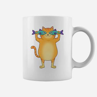 Fat Cat Catching Fish Fishy Eyes Pet Kitty Lovers Cute Coffee Mug | Crazezy
