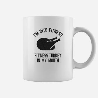 Fitness Turkey In My Mouth Funny Thanksgiving Thankful Graphic Coffee Mug | Crazezy