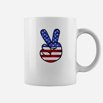 Flag Day July 4th Patriotic Peace Sign Anti War Graphic Premium Coffee Mug - Thegiftio