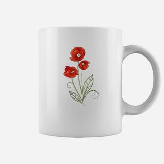 Floral Red Poppies Flower With Leaves Coffee Mug | Crazezy
