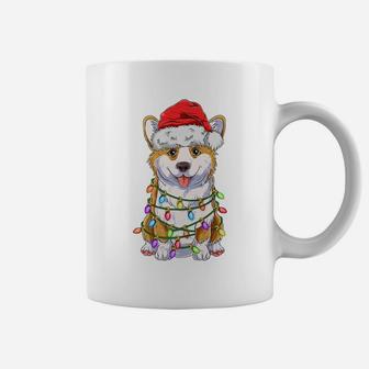 Funny Corgi Christmas Tree Lights Gift Santa Hat Dog Lover Coffee Mug | Crazezy CA