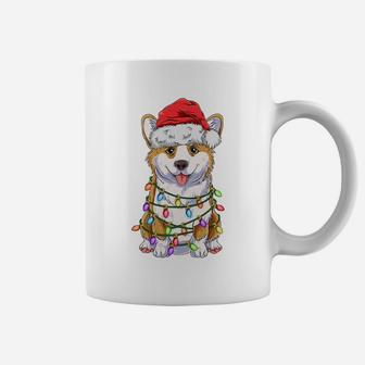 Funny Corgi Christmas Tree Lights Gift Santa Hat Dog Lover Sweatshirt Coffee Mug | Crazezy AU