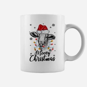 Funny Cow With Santa Hat Mooey Christmas Lights Gift Heifers Sweatshirt Coffee Mug | Crazezy