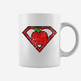 Funny Cute Distressed Super Teacher Superhero Apple Shirt Coffee Mug | Crazezy UK