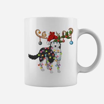 Funny Lighting Santa Hat Reindeer Siberian Husky Christmas Sweatshirt Coffee Mug | Crazezy AU