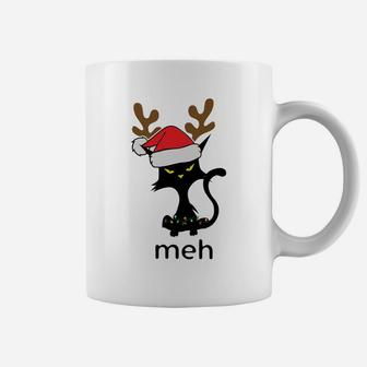 Funny Meh Cat Shirt For Cat Lovers Ugly Christmas Sweatshirt Coffee Mug | Crazezy CA