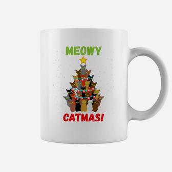 Funny Meowy Cats Christmas Tree Xmas Lights Boys Girls Kids Coffee Mug | Crazezy