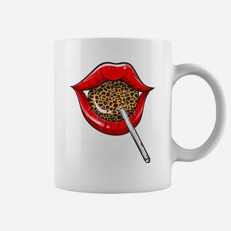 Funny Red Lip Leopard Print Gift | Cheetah Lolly Men Women Coffee Mug | Crazezy CA