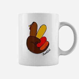 Funny Thanksgiving Peace Sign Turkey Thankful Coffee Mug | Crazezy