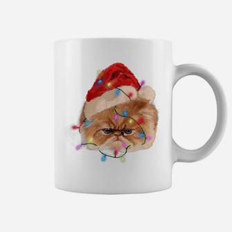 Funny Xmas Persian Cat Christmas Lights Adorable Face Fluffy Coffee Mug | Crazezy