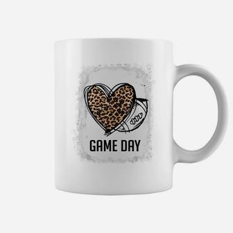 Game Day With Leopard Heart Football Lovers Mom Bleached Coffee Mug | Crazezy CA