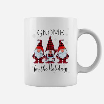 Gnome For The Holidays Buffalo Plaid 3 Gnomes Christmas Xmas Raglan Baseball Tee Coffee Mug | Crazezy UK