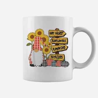 Happy Harvest Gnome Gingham Plaid Pumpkins Sunflowers Fall Coffee Mug | Crazezy
