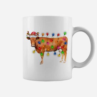 Heifer Cow Christmas Lights Funny Santa Hat Merry Christmas Coffee Mug | Crazezy DE