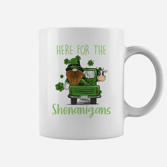 Here For The Shenanigans Gnome Elf Cow St Patricks Day Coffee Mug | Crazezy