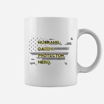 Husband Daddy Protector Hero Shirt Military Veteran Usa Flag Coffee Mug | Crazezy