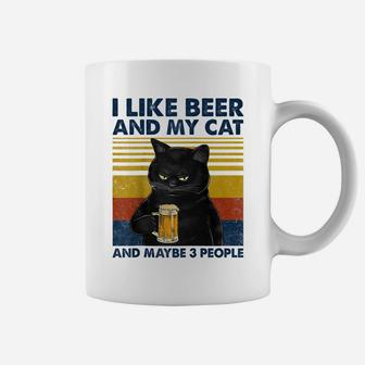 I Like Beer My Cat And Maybe 3 People Funny Cat Lovers Gift Raglan Baseball Tee Coffee Mug | Crazezy