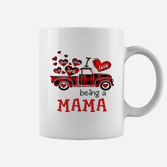 I Love Being A Mama Red Plaid Truck Heart Coffee Mug | Crazezy AU