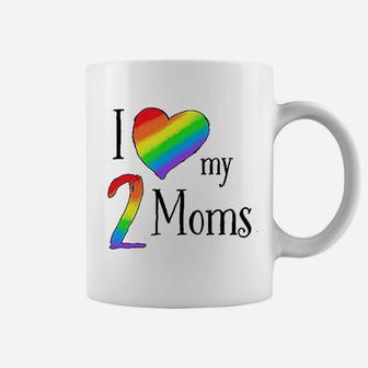 I Love My 2 Moms Pride Rainbow Heart Baby Coffee Mug | Crazezy