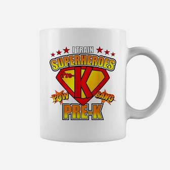 I Train Super Heroes T Shirt Pre-K Teacher School Gift Idea Coffee Mug | Crazezy DE