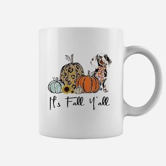 Its Fall Yall Yellow Dachshund Dog Leopard Pumpkin Falling Coffee Mug | Crazezy