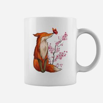 Japanese Fox Cherry Blossom Flower Sakura Trees Kawaii Coffee Mug | Crazezy