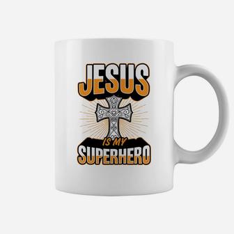 Jesus Is My Super Hero Superhero Christian Cross Gift Coffee Mug | Crazezy CA