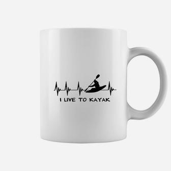 Kayaking Gift I Live To Kayak Heartbeat Heart Ladies Coffee Mug | Crazezy DE