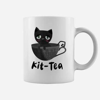 Kit-Tea Kitty Lovers Funny Black Cat Dark Grey Teacup Cute Coffee Mug | Crazezy