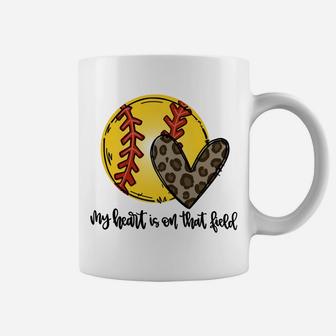 Leopard My Heart Is On That Field Softball Game Day Vibes Sweatshirt Coffee Mug | Crazezy CA