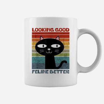 Looking Good Feline Better Cool Retro Cat Lovers Kitty Pet Coffee Mug | Crazezy CA