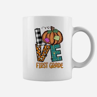 Love First Grade Teacher Thanksgiving Pumpkin Costume Coffee Mug | Crazezy AU