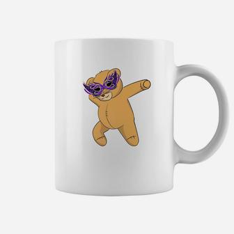 Mardi Gras Dabbing Teddy Bear Party Face Covering Coffee Mug - Thegiftio UK