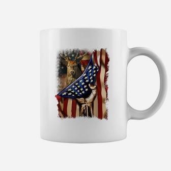 Mens Deer Hunting Father's Day American Flag Hunters 4Th Of July Coffee Mug | Crazezy