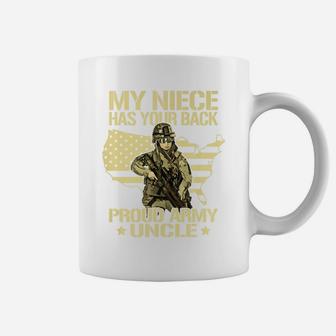 Mens My Niece Has Your Back - Proud Army Uncle Military Family Coffee Mug | Crazezy