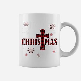 Merry Christmas Cross Buffalo Plaid Christian Holiday Gift Sweatshirt Coffee Mug | Crazezy