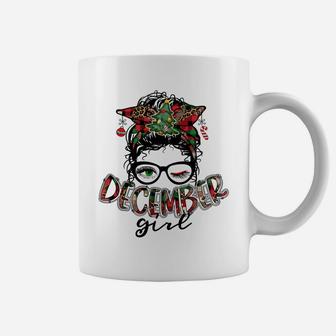 Messy Bun December Girl Buffalo Plaid Leopard Women Xmas Pjs Sweatshirt Coffee Mug | Crazezy UK