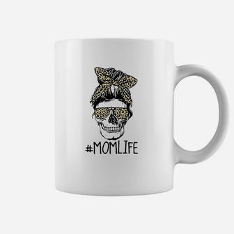 Mom Life Mama Life Messy Bun Dead Tired Mama Leopard Skull Coffee Mug | Crazezy DE