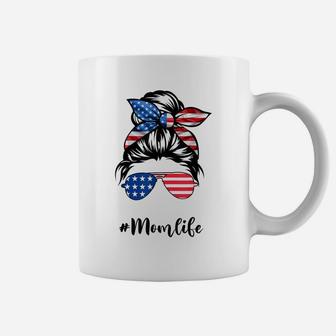 Mom Life Messy Bun America Flag Mothers Day Gift 4Th Of July Coffee Mug | Crazezy