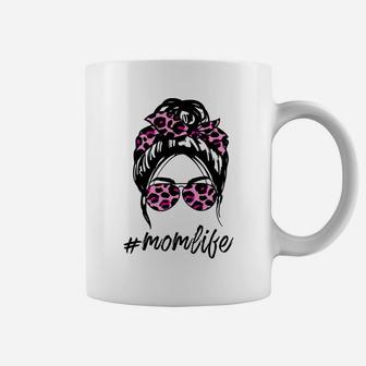 Mom Life Messy Hair Bun Pink Leopard Print Women Mothers Day Coffee Mug | Crazezy