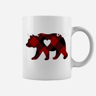 Momma Bear Christmas Buffalo Plaid Red White & Black Gift Coffee Mug | Crazezy DE