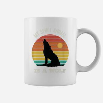 My Spirit Animal Is A Wolf Howling Retro Vintage Sunset Coffee Mug | Crazezy CA