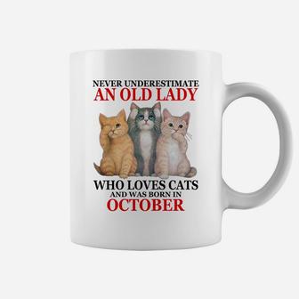 Never Underestimate An Old Lady Who Loves Cats - October Coffee Mug | Crazezy CA