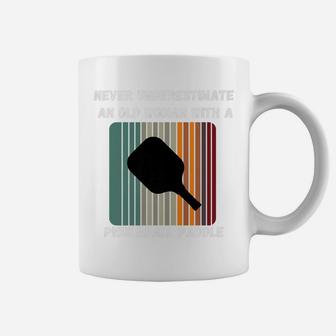 Never Underestimate Old Woman With Pickleball Paddle Retro Coffee Mug | Crazezy