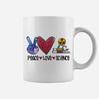 Peace Love Science Funny Teacher Sweatshirt Coffee Mug | Crazezy DE