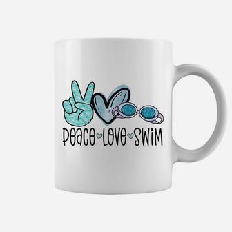 Peace Love Swim Funny Swimming Googles Swimmer Coffee Mug | Crazezy
