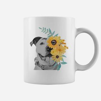 Pitbull Face Flower Shirt Pitbull Mom Gift Pittie Mom Shirt Coffee Mug | Crazezy CA
