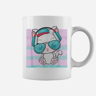 Rave Kitty Cat Pastel Blue Pink Wave Headphones Music Lovers Coffee Mug | Crazezy UK