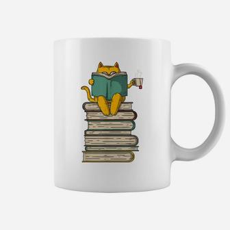Reading Cat - Funny Book & Tea Lover Gift Coffee Mug | Crazezy CA
